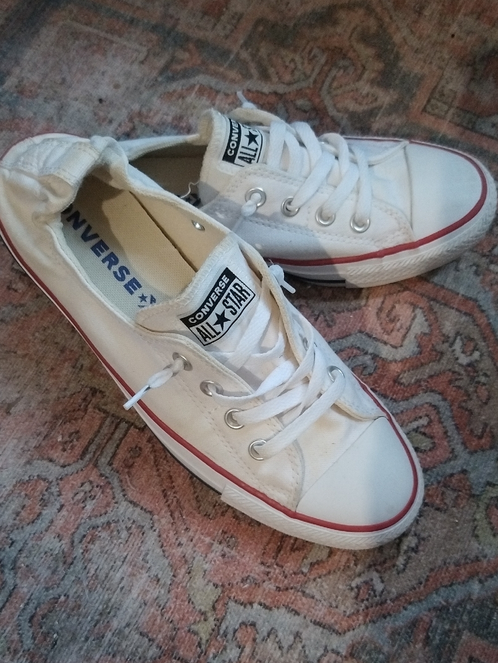 Converse Off-white Low-Top Sneakers Slip On Elastic Back With Laces - 9 Women's